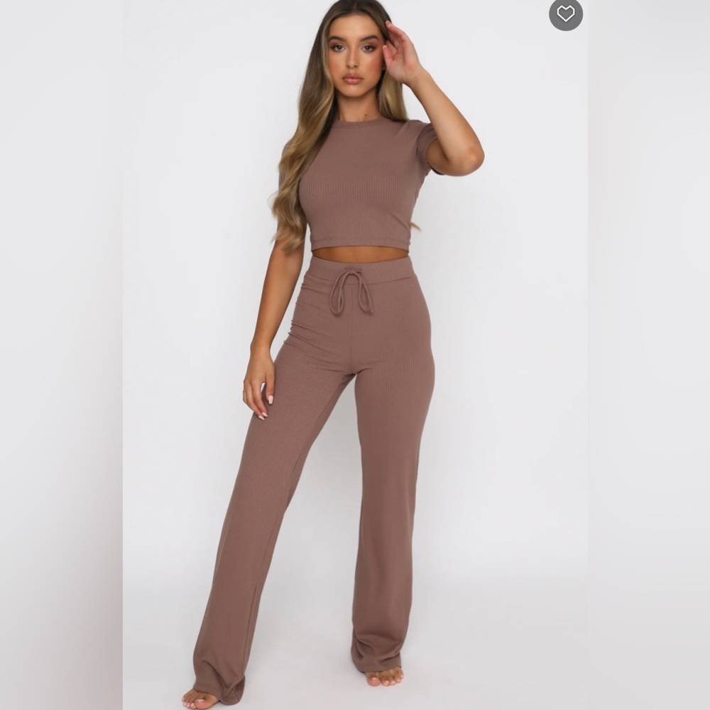 white fox crop tee and pant set